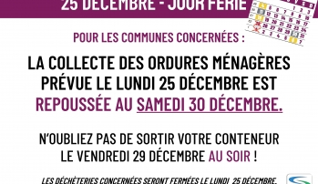 JOUR FERIE : LUNDI 25 DECEMBRE et 1er JANVIER 2024